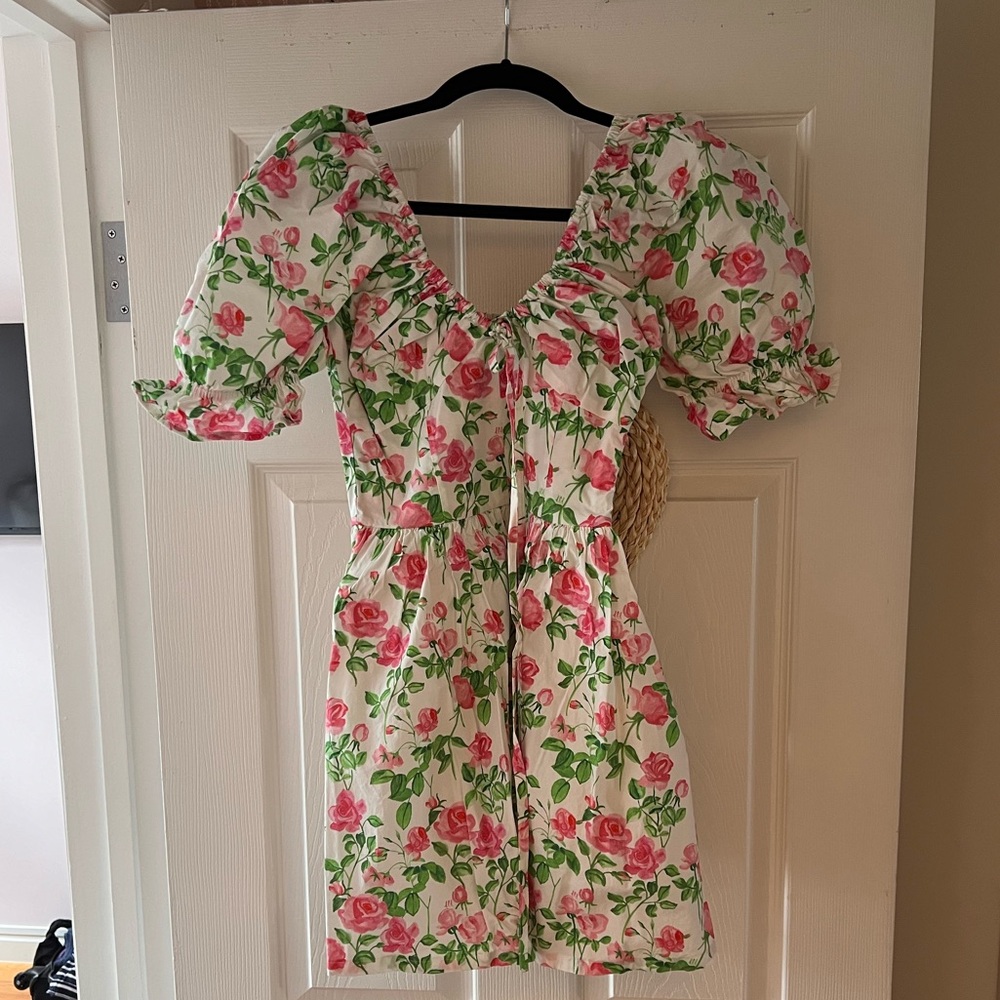 GUC Hill House Home Ophelia mini dress, pink roses, size small